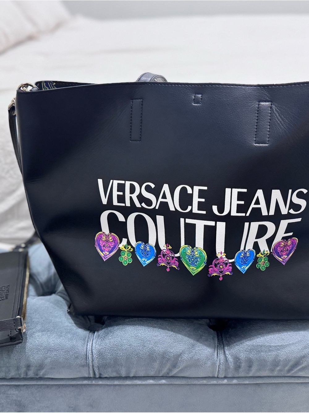 Versace Jeans Couture Large Black Tote Bag with Matching Pouch